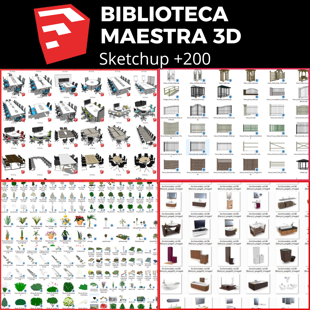 Biblioteca Maestra 3D: + de 200 Componentes de SketchUp 3D para Modelar sin Límites!!